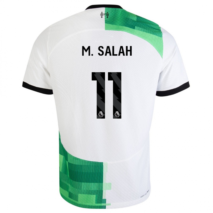 Męski Mohamed Salah #11 Biały Zielony Wyjazdowa Koszulka 2023/24 Koszulki Klubowe