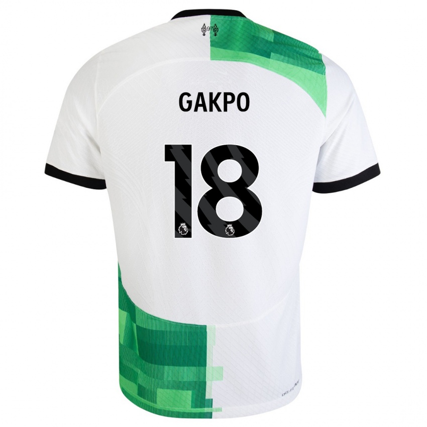 Męski Cody Gakpo #18 Biały Zielony Wyjazdowa Koszulka 2023/24 Koszulki Klubowe