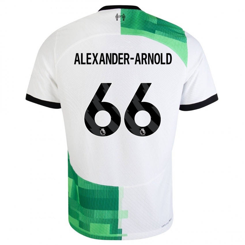 Męski Trent Alexander-Arnold #66 Biały Zielony Wyjazdowa Koszulka 2023/24 Koszulki Klubowe