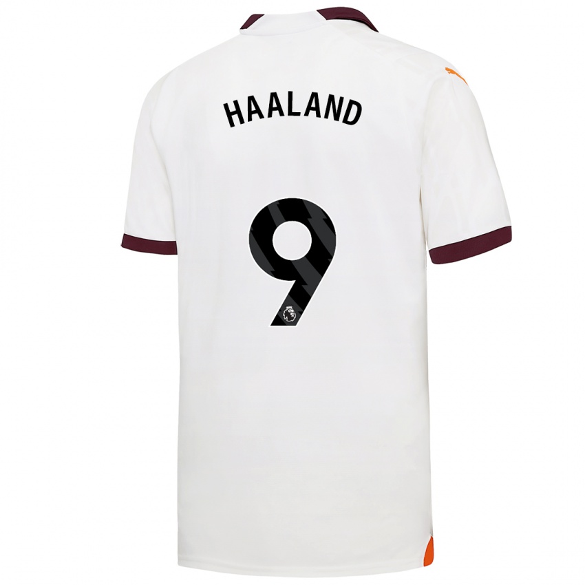 Męski Erling Haaland #9 Biały Wyjazdowa Koszulka 2023/24 Koszulki Klubowe