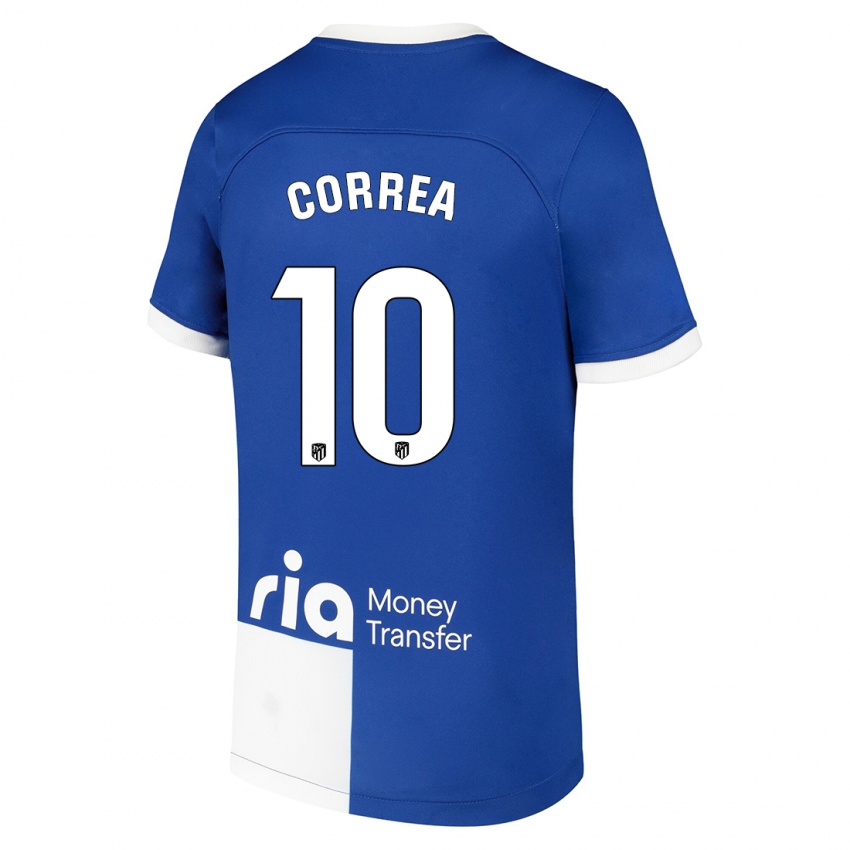 Męski Angel Correa #10 Niebiesko Biały Wyjazdowa Koszulka 2023/24 Koszulki Klubowe