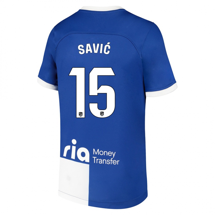 Męski Stefan Savic #15 Niebiesko Biały Wyjazdowa Koszulka 2023/24 Koszulki Klubowe