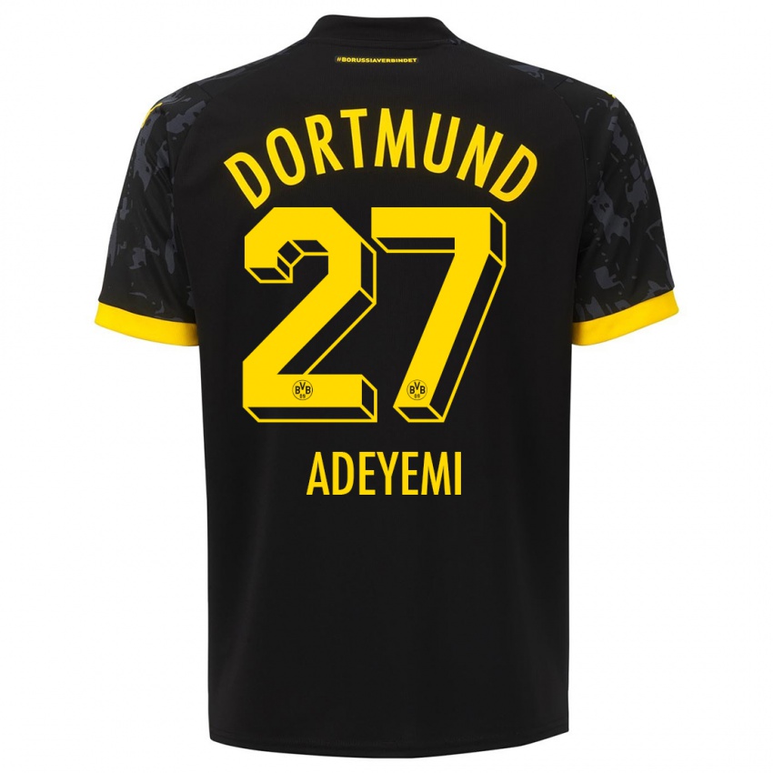 Męski Karim Adeyemi #27 Czarny Wyjazdowa Koszulka 2023/24 Koszulki Klubowe