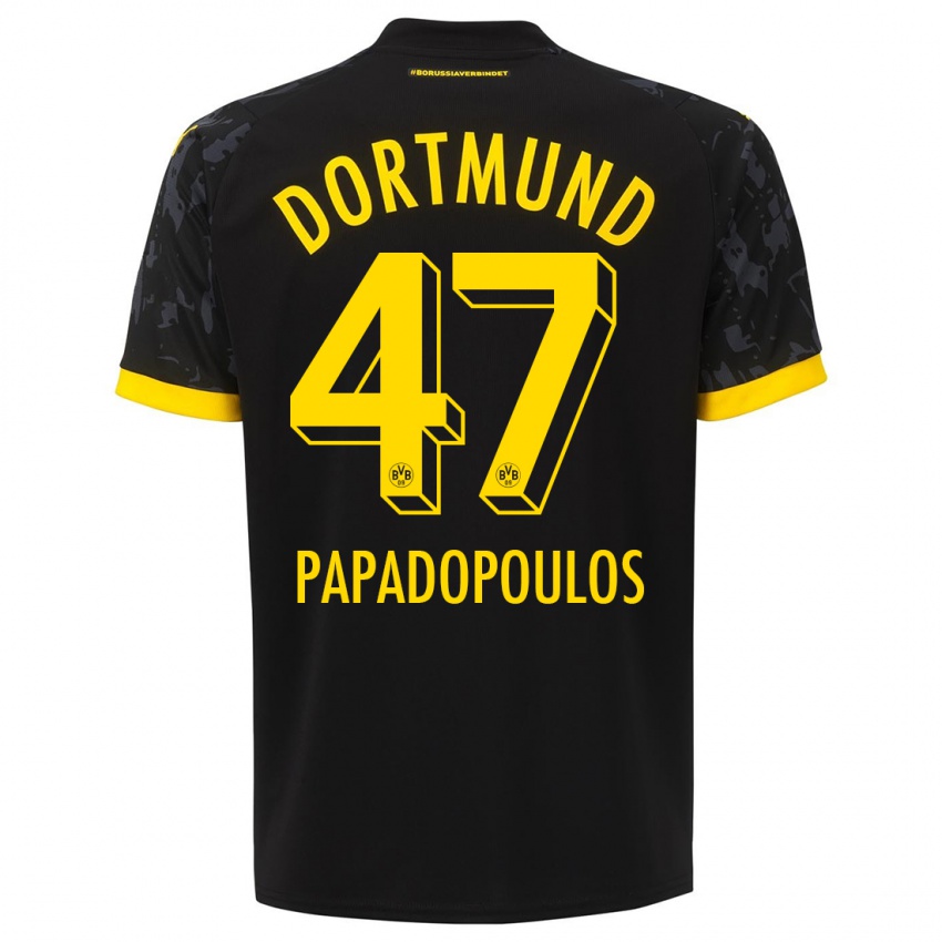 Męski Antonios Papadopoulos #47 Czarny Wyjazdowa Koszulka 2023/24 Koszulki Klubowe