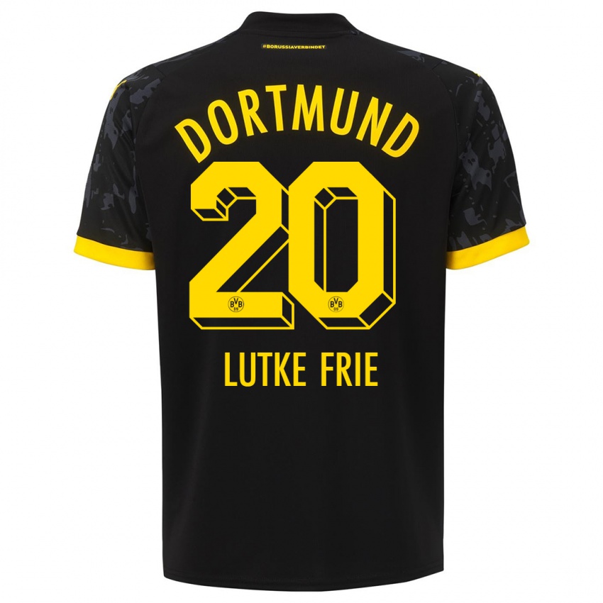 Męski Dennis Lutke-Frie #20 Czarny Wyjazdowa Koszulka 2023/24 Koszulki Klubowe
