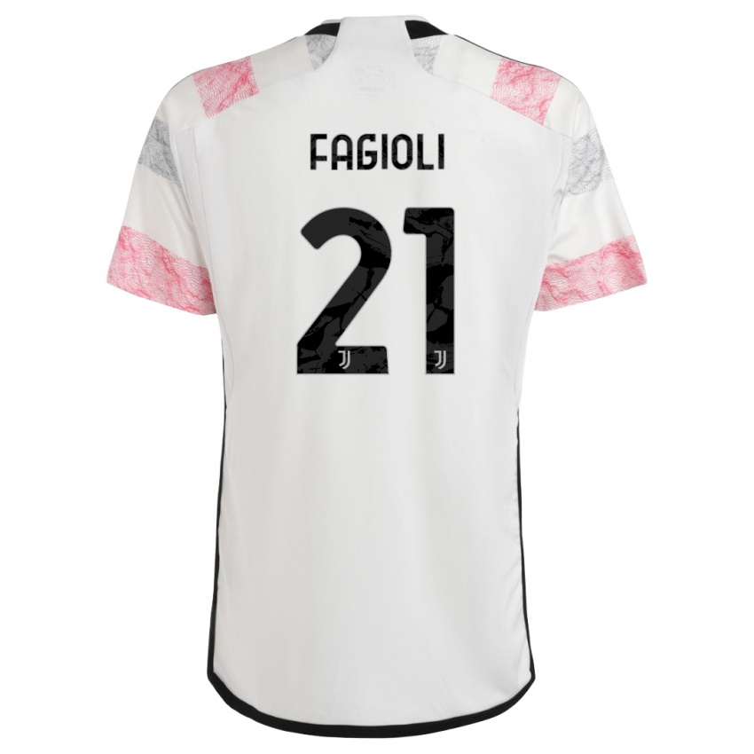 Męski Nicolo Fagioli #21 Biały Różowy Wyjazdowa Koszulka 2023/24 Koszulki Klubowe