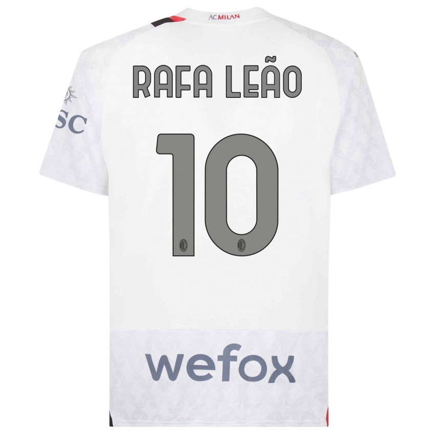Męski Rafael Leao #10 Biały Wyjazdowa Koszulka 2023/24 Koszulki Klubowe