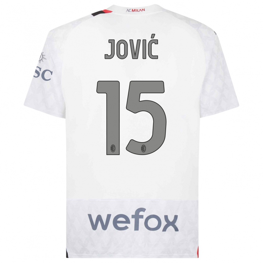 Męski Luka Jovic #15 Biały Wyjazdowa Koszulka 2023/24 Koszulki Klubowe