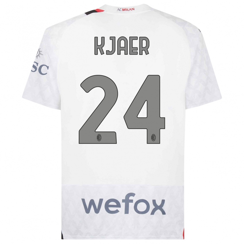Męski Simon Kjaer #24 Biały Wyjazdowa Koszulka 2023/24 Koszulki Klubowe