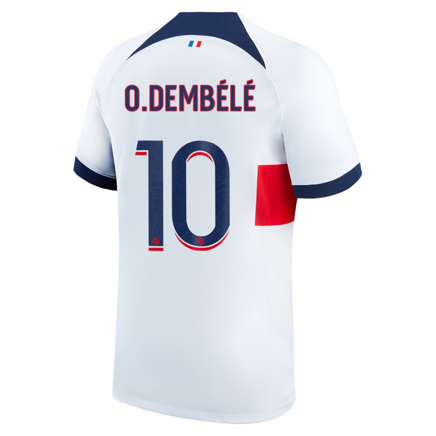 Męski Ousmane Dembele #10 Biały Wyjazdowa Koszulka 2023/24 Koszulki Klubowe