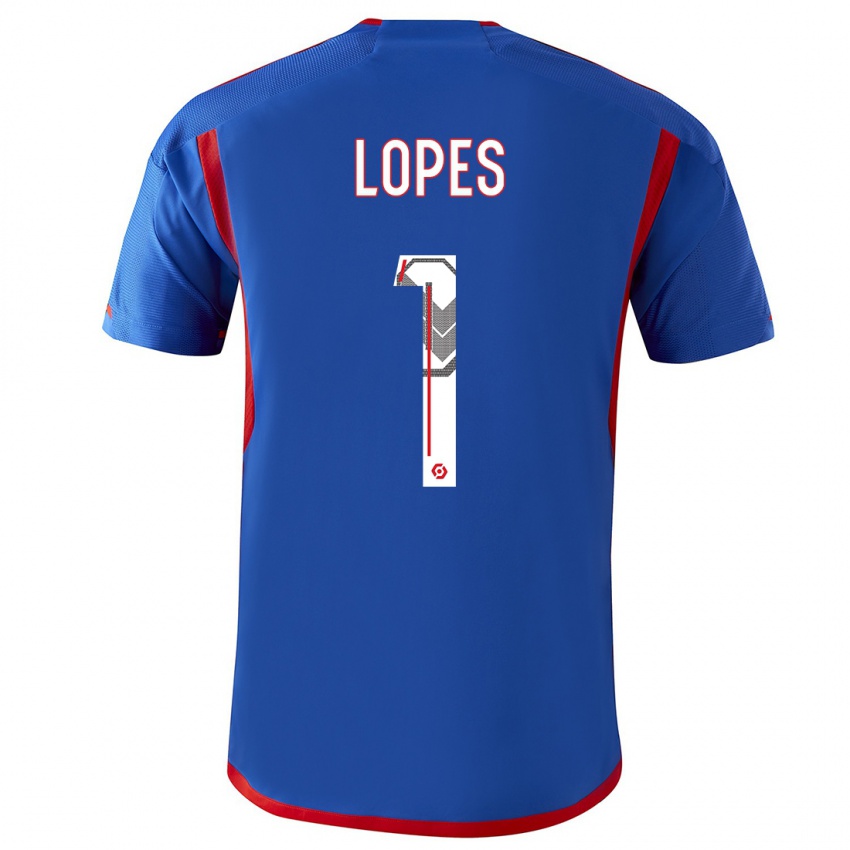 Męski Anthony Lopes #1 Niebieski Czerwony Wyjazdowa Koszulka 2023/24 Koszulki Klubowe