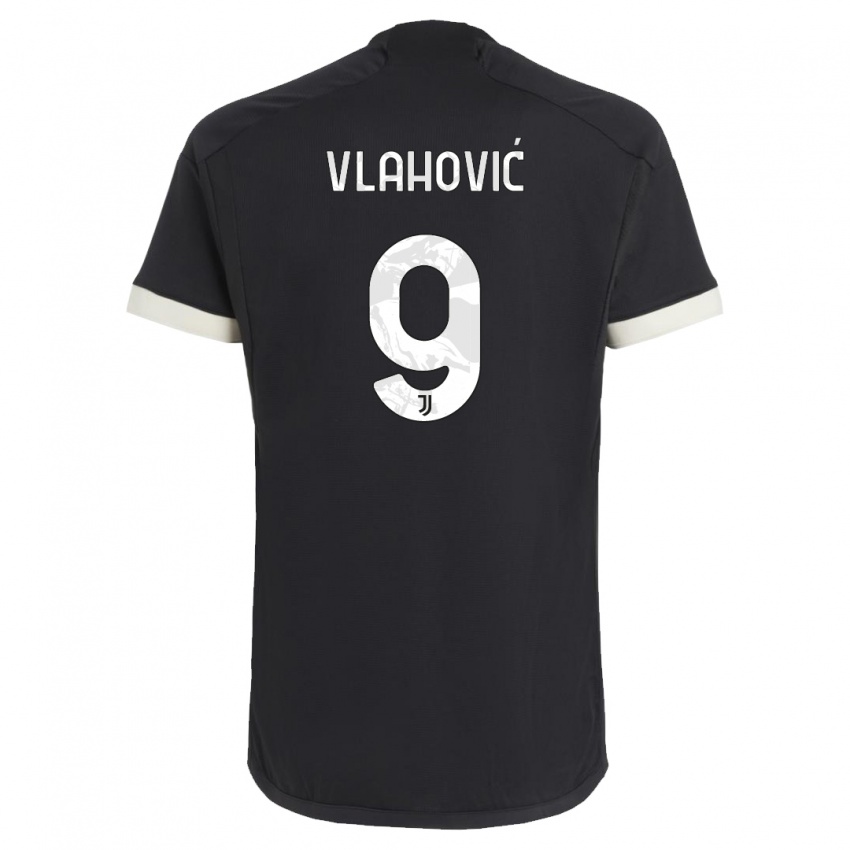 Męski Dusan Vlahovic #9 Czarny Trzeci Komplet Koszulka 2023/24 Koszulki Klubowe