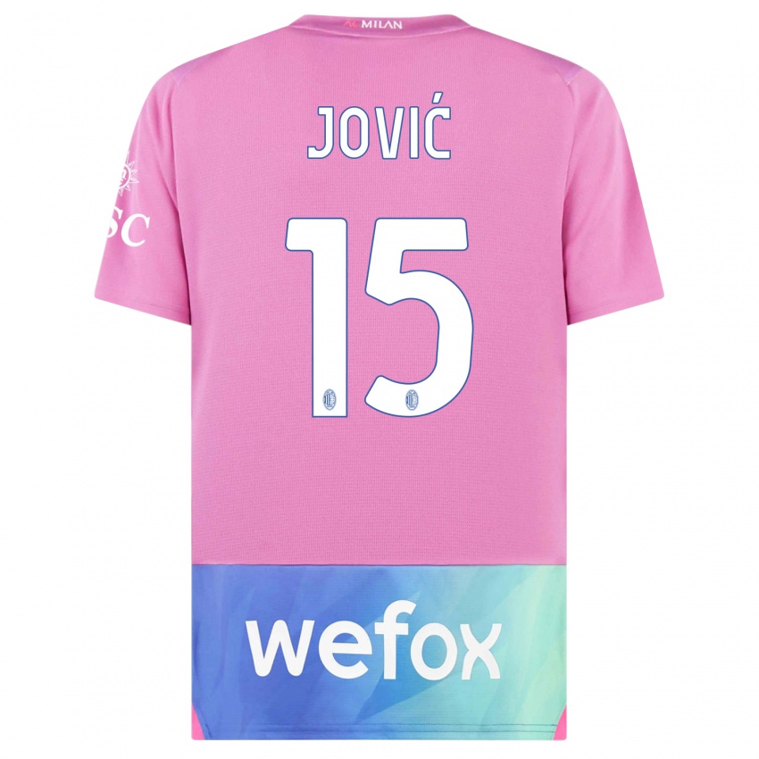 Męski Luka Jovic #15 Różowy Fiolet Trzeci Komplet Koszulka 2023/24 Koszulki Klubowe