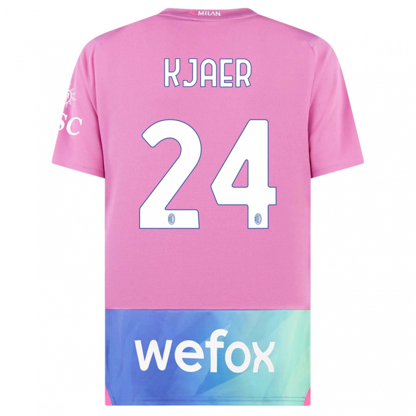 Męski Simon Kjaer #24 Różowy Fiolet Trzeci Komplet Koszulka 2023/24 Koszulki Klubowe