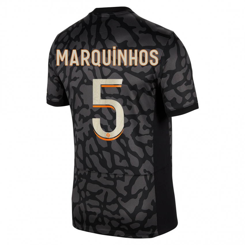 Męski Marquinhos #5 Czarny Trzeci Komplet Koszulka 2023/24 Koszulki Klubowe