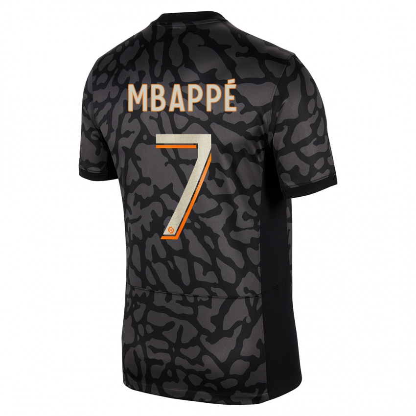 Męski Kylian Mbappe #7 Czarny Trzeci Komplet Koszulka 2023/24 Koszulki Klubowe