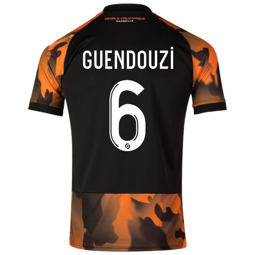 Męski Matteo Guendouzi #6 Czarny Pomarańczowy Trzeci Komplet Koszulka 2023/24 Koszulki Klubowe