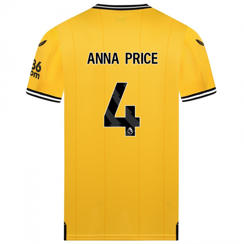 Kobiety Anna Price #4 Żółty Domowa Koszulka 2023/24 Koszulki Klubowe