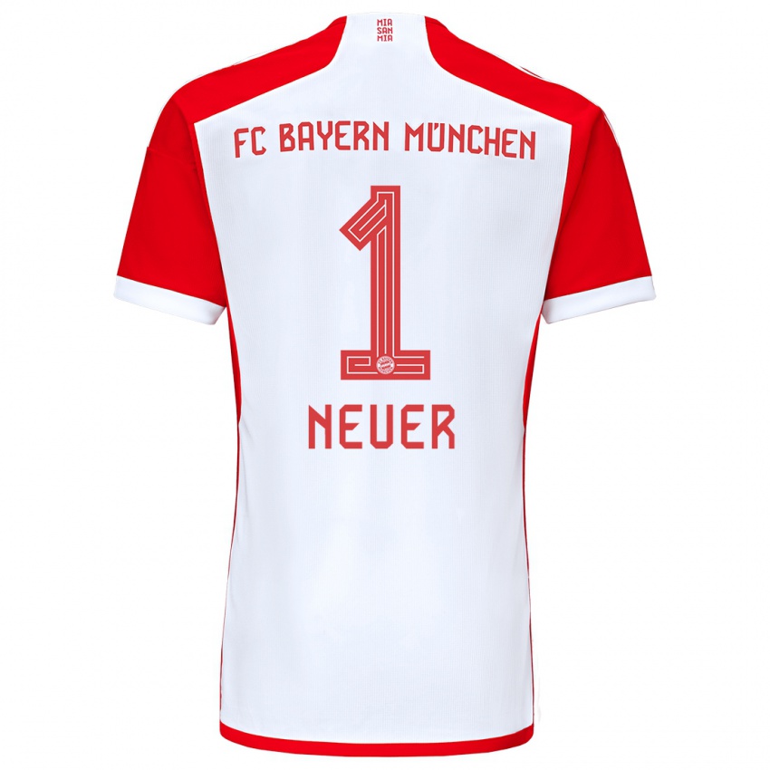 Kobiety Manuel Neuer #1 Czerwony Biały Domowa Koszulka 2023/24 Koszulki Klubowe