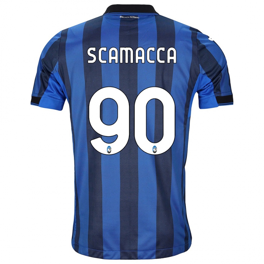 Kobiety Gianluca Scamacca #90 Czarno-Niebieski Domowa Koszulka 2023/24 Koszulki Klubowe