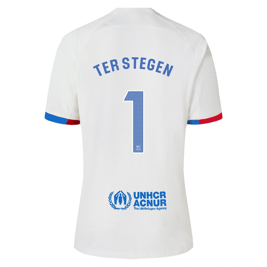 Kobiety Marc-Andre Ter Stegen #1 Biały Wyjazdowa Koszulka 2023/24 Koszulki Klubowe