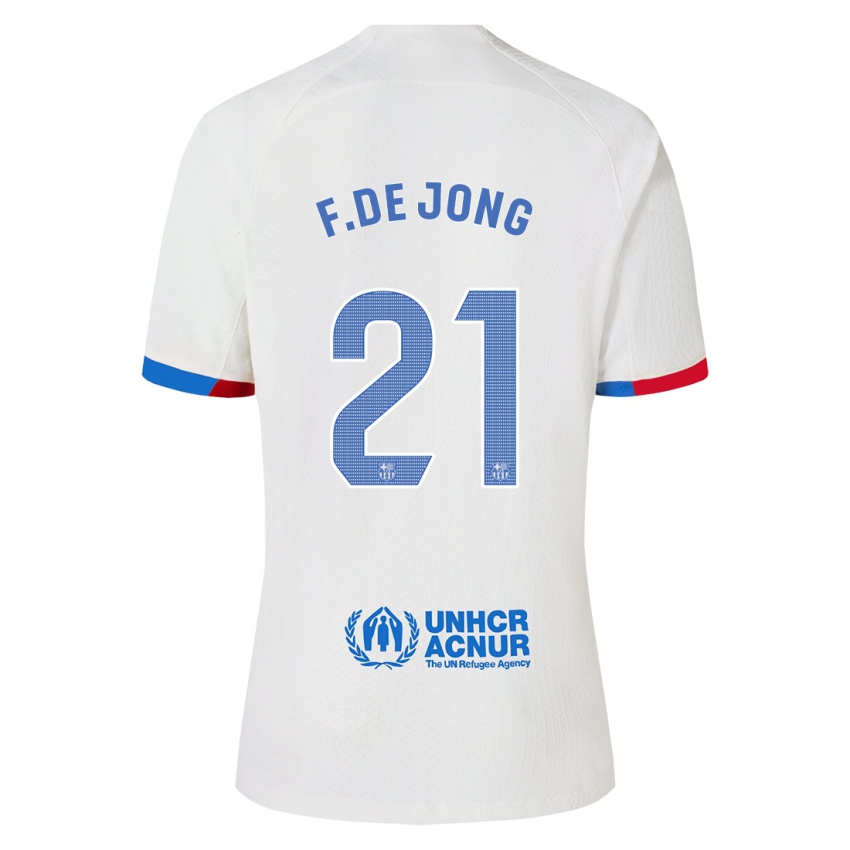 Kobiety Frenkie De Jong #21 Biały Wyjazdowa Koszulka 2023/24 Koszulki Klubowe