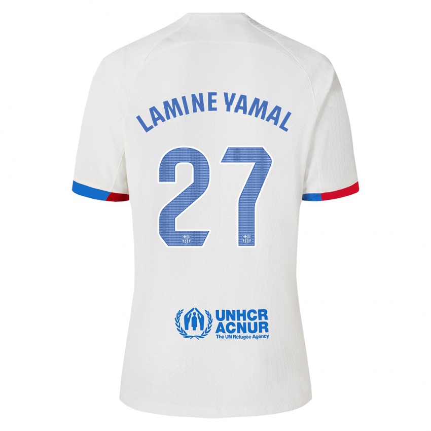 Kobiety Lamine Yamal #27 Biały Wyjazdowa Koszulka 2023/24 Koszulki Klubowe