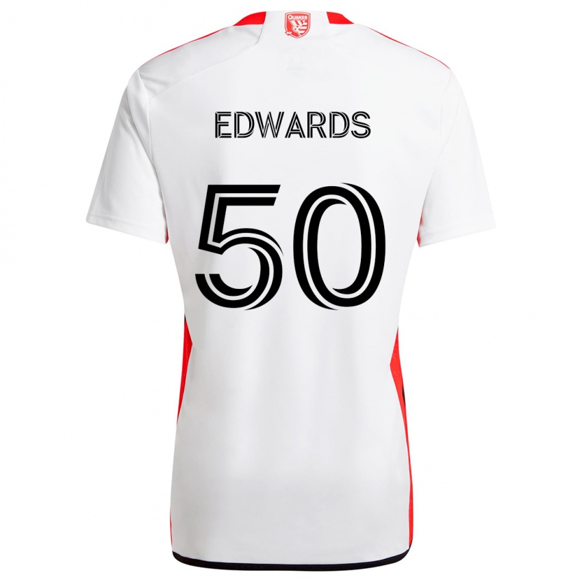 Męski Aaron Edwards #50 Biało - Czerwony Wyjazdowa Koszulka 2024/25 Koszulki Klubowe