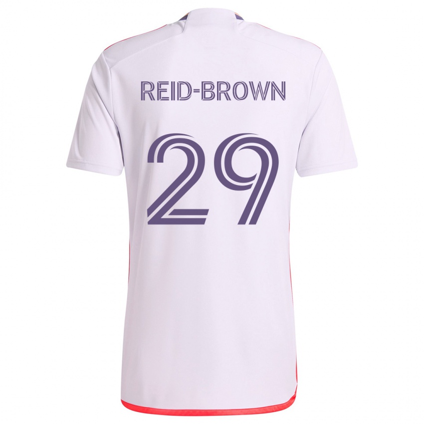 Męski Tahir Reid-Brown #29 Biały Czerwony Fioletowy Wyjazdowa Koszulka 2024/25 Koszulki Klubowe