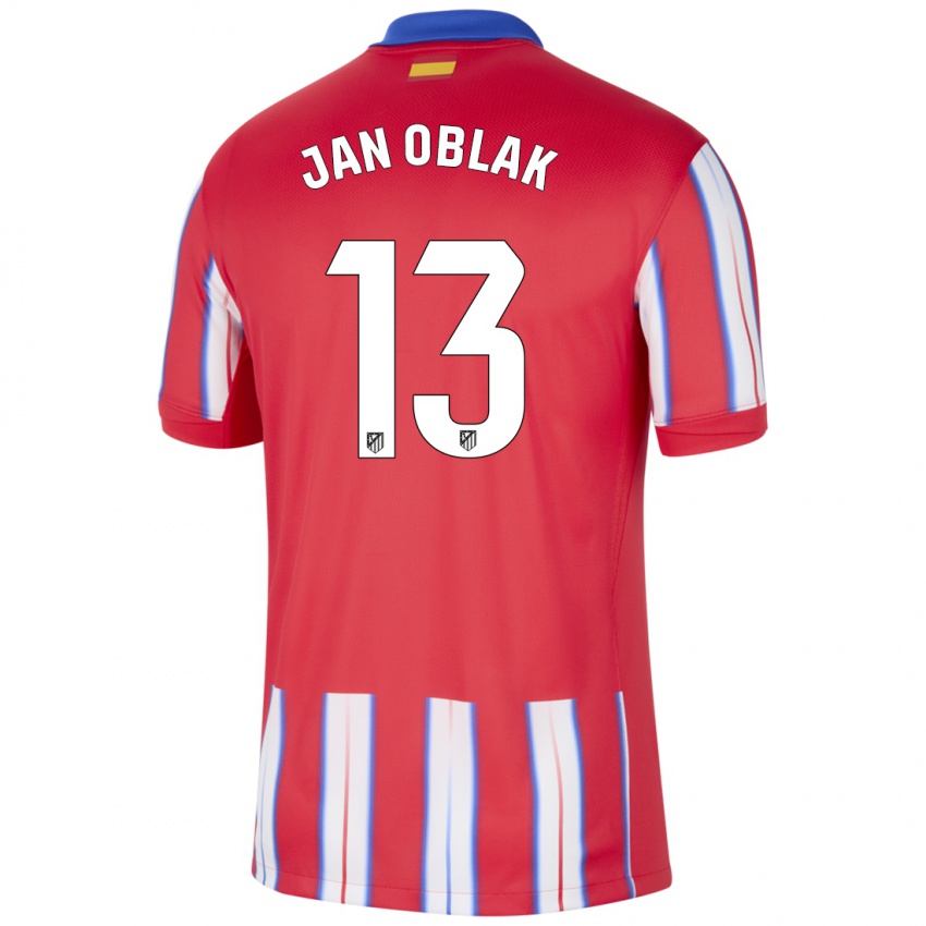 Dzieci Jan Oblak #13 Czerwony Biały Niebieski Domowa Koszulka 2024/25 Koszulki Klubowe