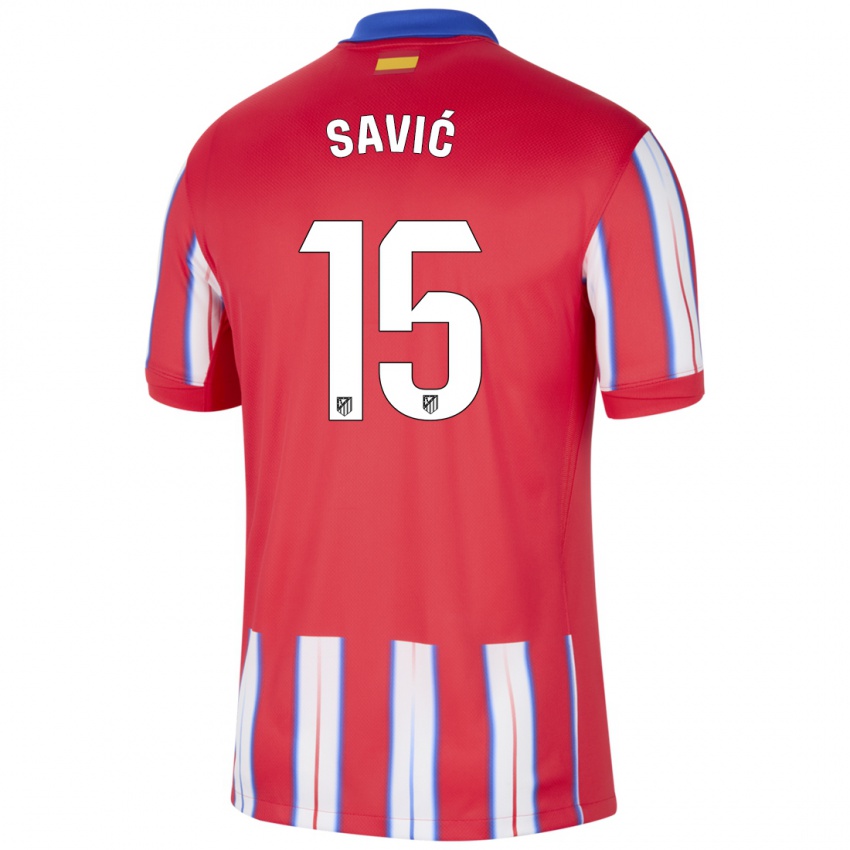 Dzieci Stefan Savic #15 Czerwony Biały Niebieski Domowa Koszulka 2024/25 Koszulki Klubowe