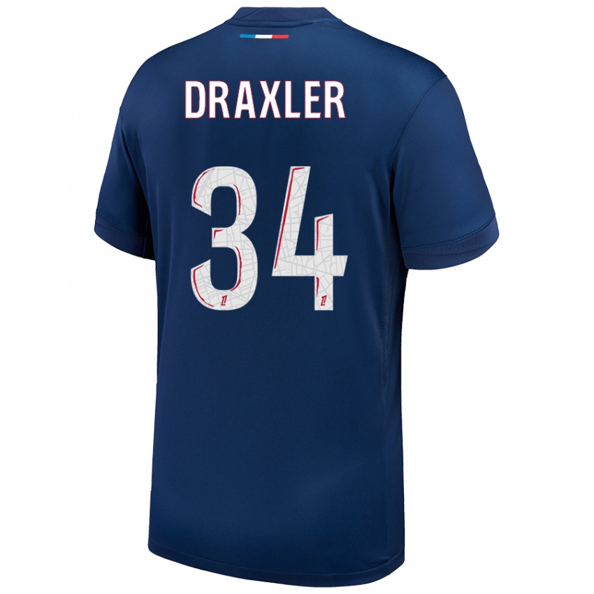 Dzieci Julian Draxler #34 Granatowy Biały Domowa Koszulka 2024/25 Koszulki Klubowe