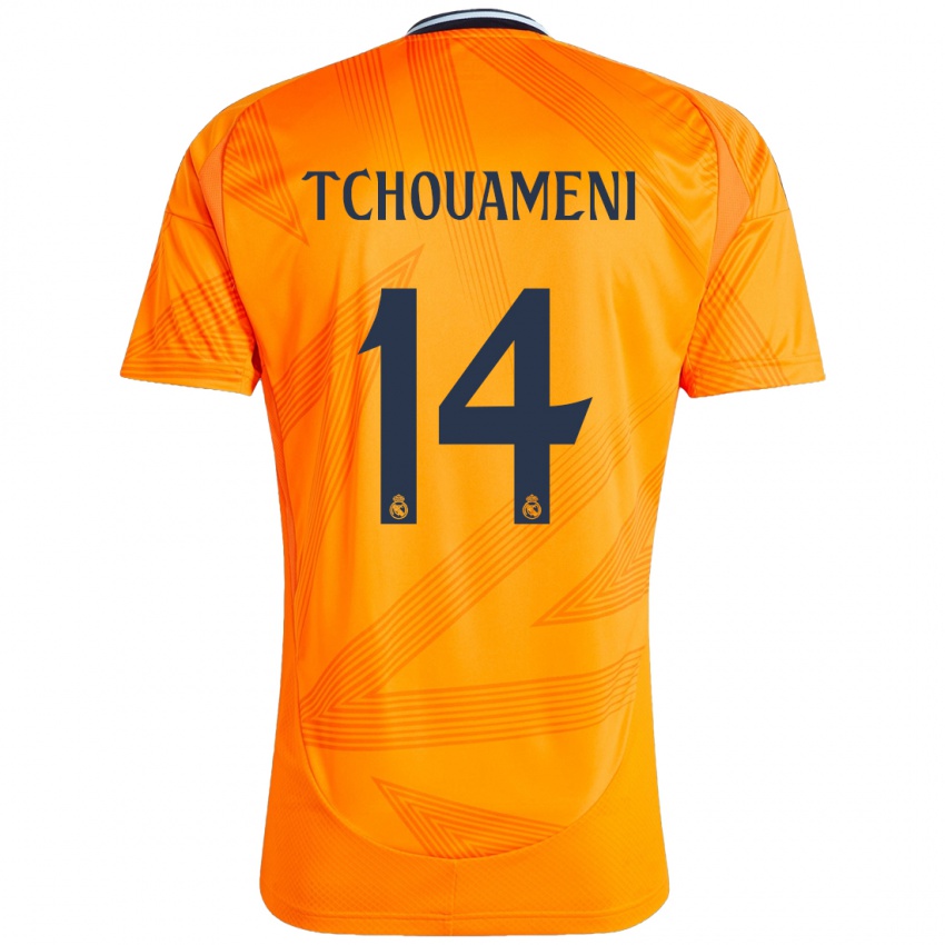 Dzieci Aurelien Tchouameni #14 Pomarańczowy Wyjazdowa Koszulka 2024/25 Koszulki Klubowe