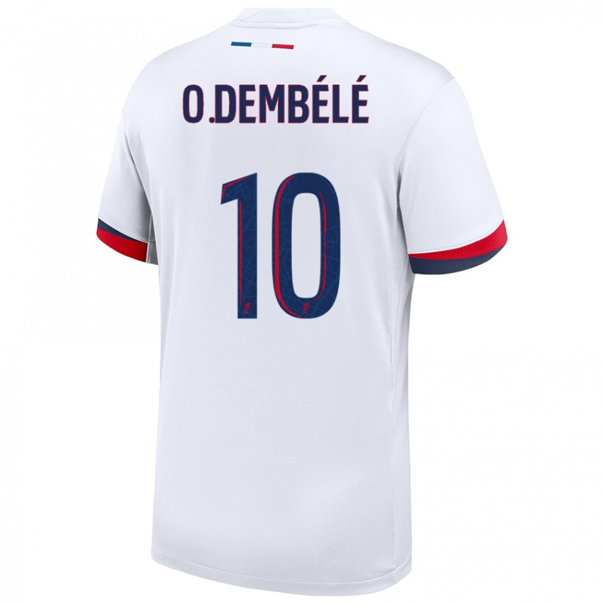 Dzieci Ousmane Dembele #10 Biały Niebieski Czerwony Wyjazdowa Koszulka 2024/25 Koszulki Klubowe