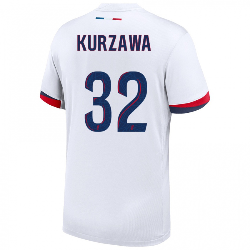 Dzieci Layvin Kurzawa #32 Biały Niebieski Czerwony Wyjazdowa Koszulka 2024/25 Koszulki Klubowe