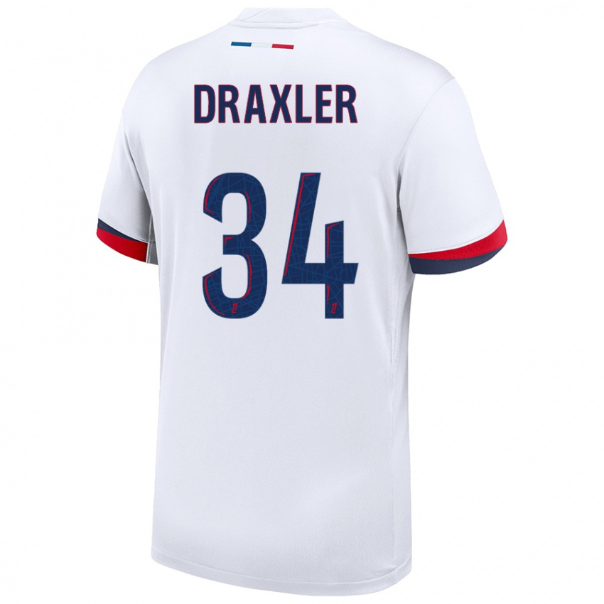 Dzieci Julian Draxler #34 Biały Niebieski Czerwony Wyjazdowa Koszulka 2024/25 Koszulki Klubowe