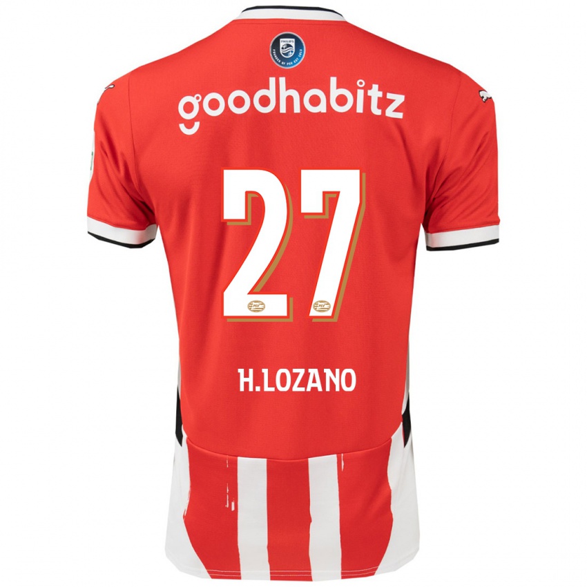 Męski Hirving Lozano #27 Czerwony Biały Domowa Koszulka 2024/25 Koszulki Klubowe