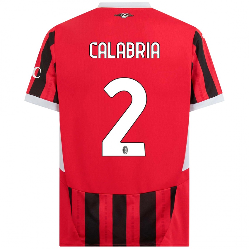 Męski Davide Calabria #2 Czerwony Czarny Domowa Koszulka 2024/25 Koszulki Klubowe