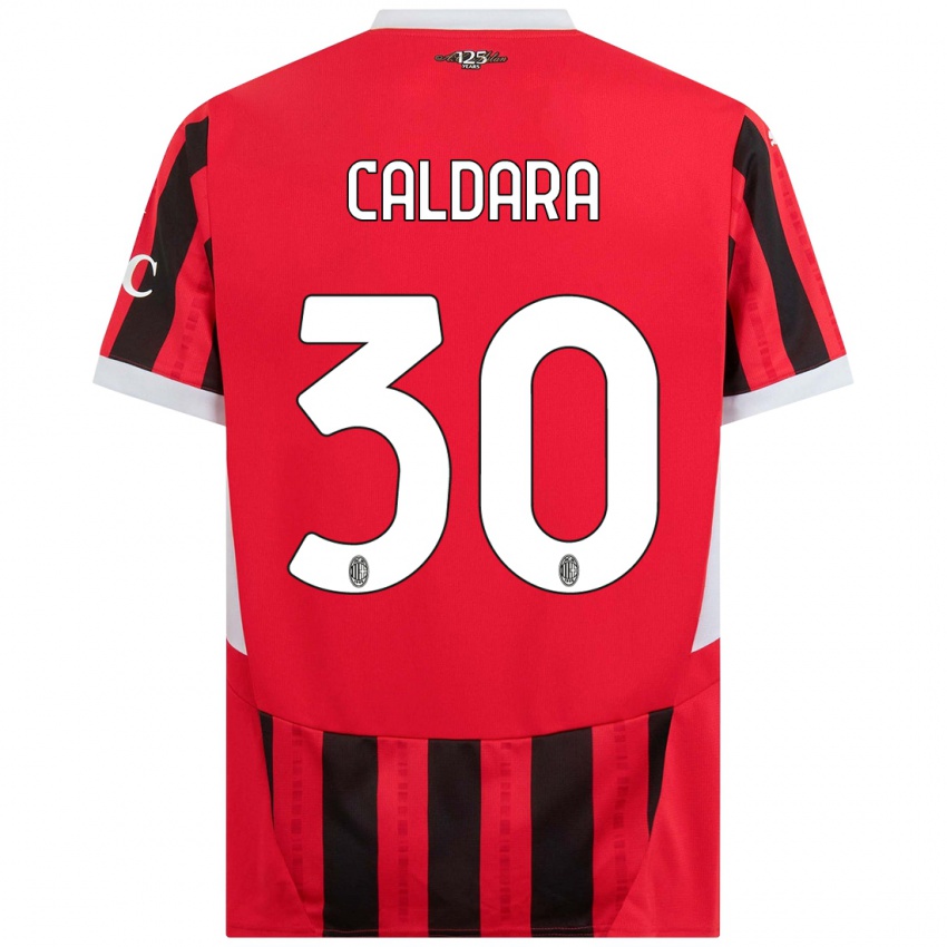 Męski Mattia Caldara #30 Czerwony Czarny Domowa Koszulka 2024/25 Koszulki Klubowe