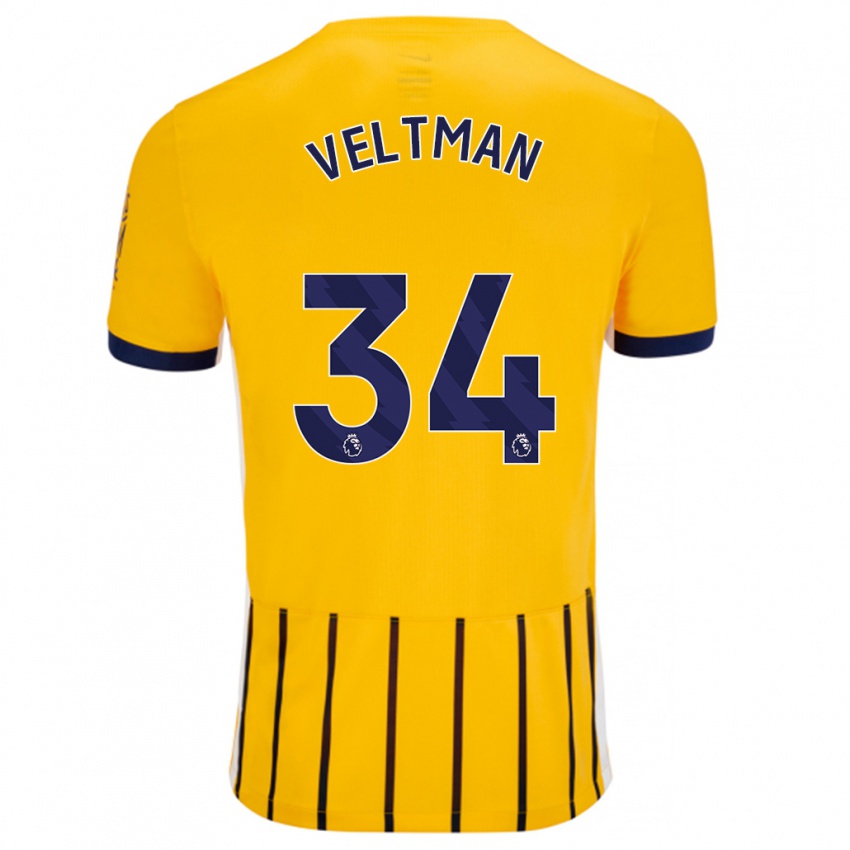 Dzieci Joël Veltman #34 Złoty Niebieski Prążki Wyjazdowa Koszulka 2024/25 Koszulki Klubowe