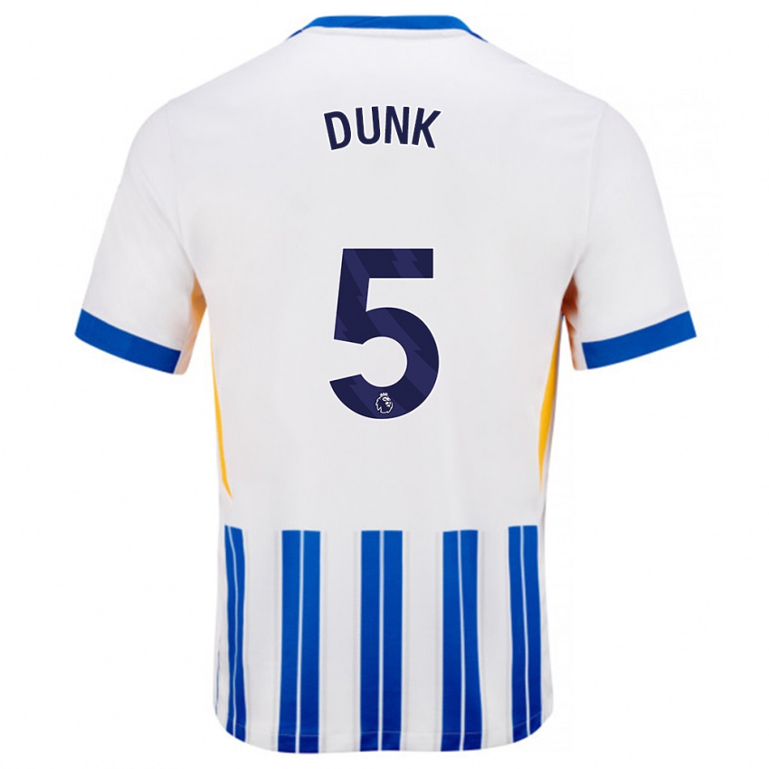 Męski Lewis Dunk #5 Biały Niebieski Prążki Domowa Koszulka 2024/25 Koszulki Klubowe