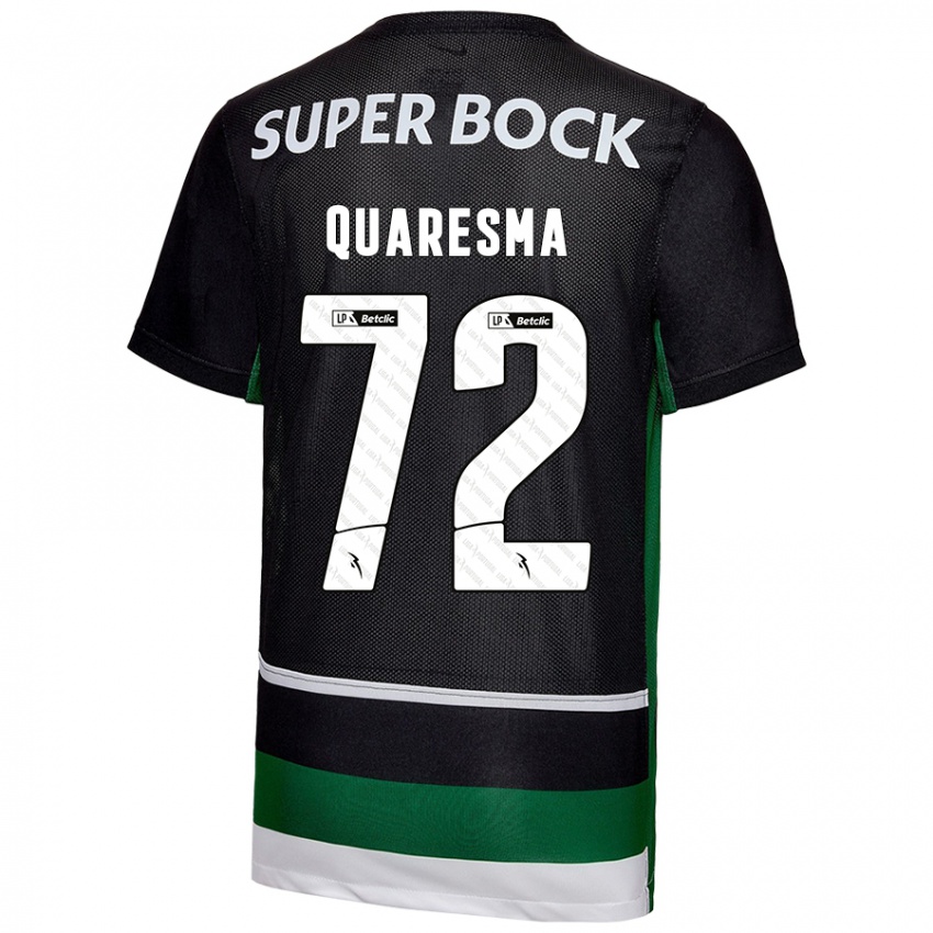 Męski Eduardo Quaresma #72 Czarny Biały Zielony Domowa Koszulka 2024/25 Koszulki Klubowe