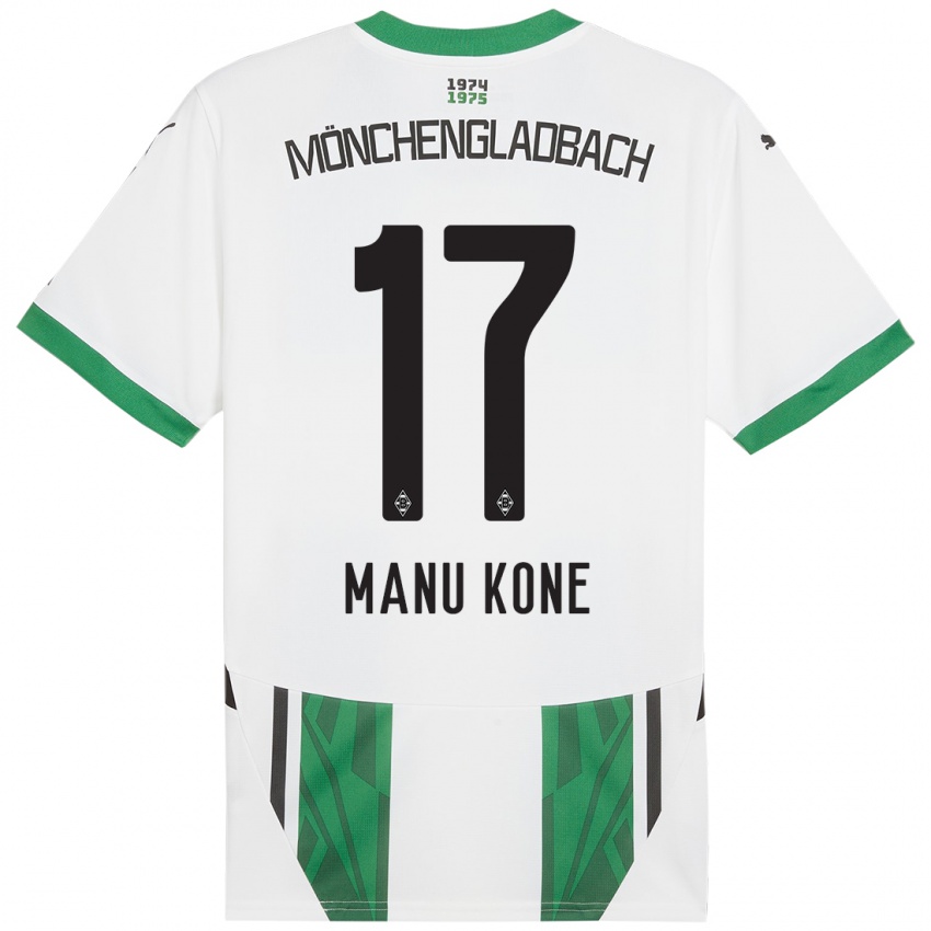 Męski Manu Kone #17 Biały Zielony Domowa Koszulka 2024/25 Koszulki Klubowe