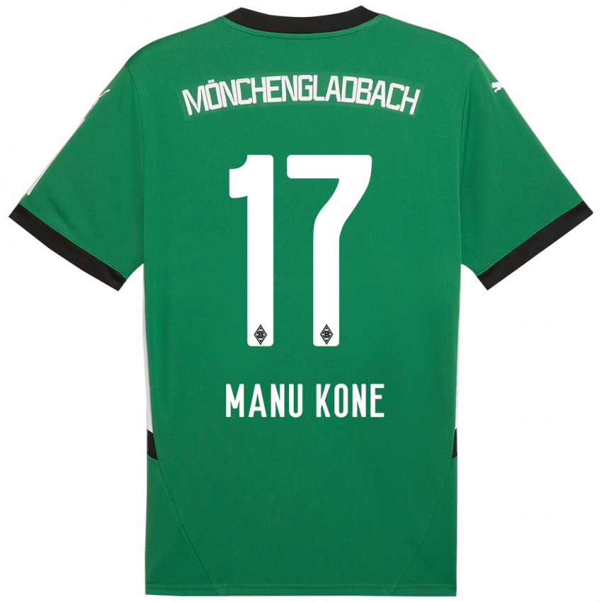 Męski Manu Kone #17 Zielony Biały Wyjazdowa Koszulka 2024/25 Koszulki Klubowe