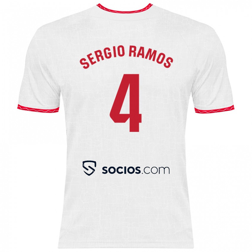 Kobiety Sergio Ramos #4 Biały Czerwony Domowa Koszulka 2024/25 Koszulki Klubowe