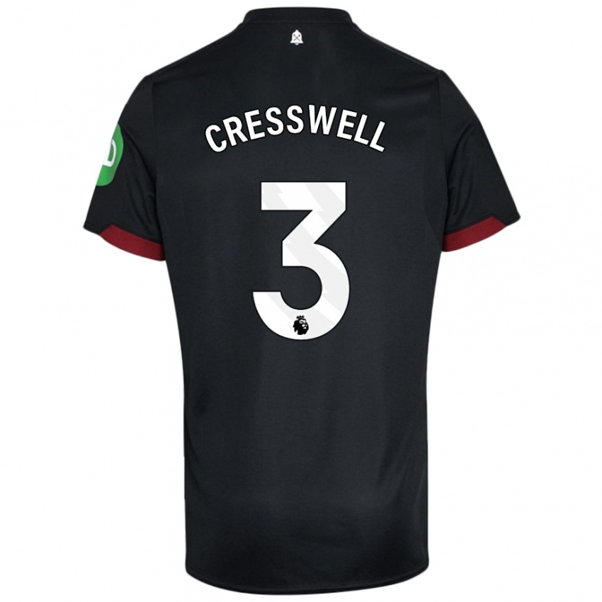 Kobiety Aaron Cresswell #3 Czarny Biały Wyjazdowa Koszulka 2024/25 Koszulki Klubowe