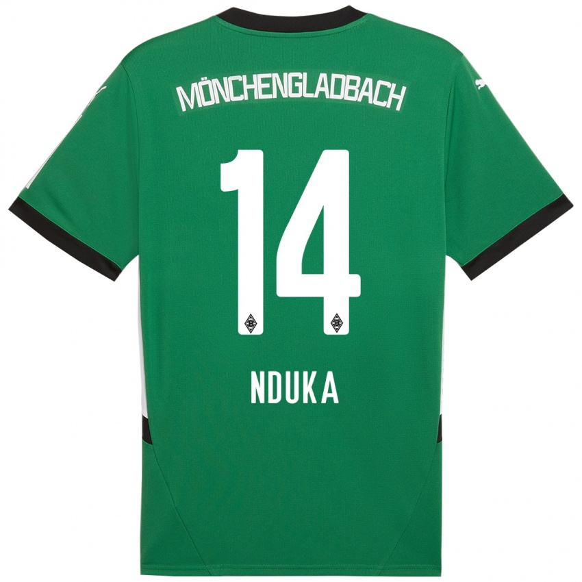 Kobiety Michael Nduka #14 Zielony Biały Wyjazdowa Koszulka 2024/25 Koszulki Klubowe