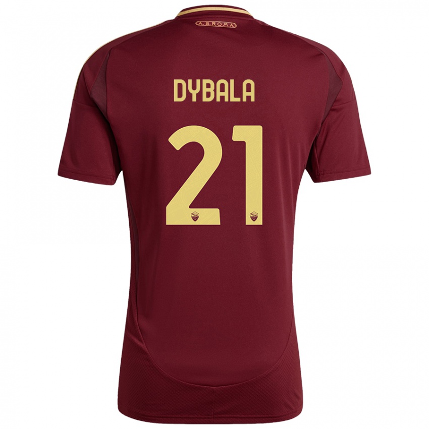 Dzieci Paulo Dybala #21 Czerwony Brązowy Złoty Domowa Koszulka 2024/25 Koszulki Klubowe