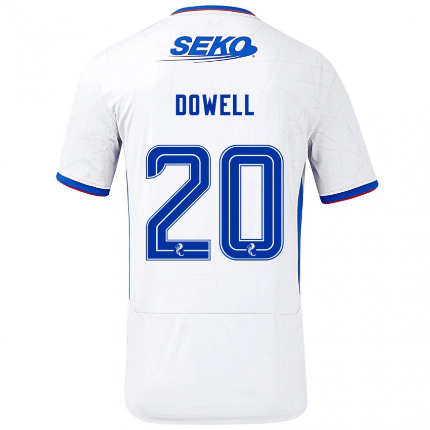 Dzieci Kieran Dowell #20 Biały Niebieski Wyjazdowa Koszulka 2024/25 Koszulki Klubowe