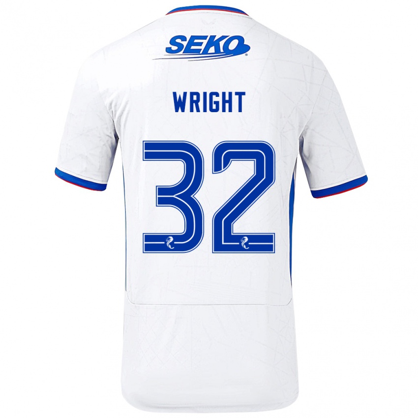 Dzieci Kieran Wright #32 Biały Niebieski Wyjazdowa Koszulka 2024/25 Koszulki Klubowe